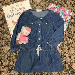 Chambray denim button front tie waist dress